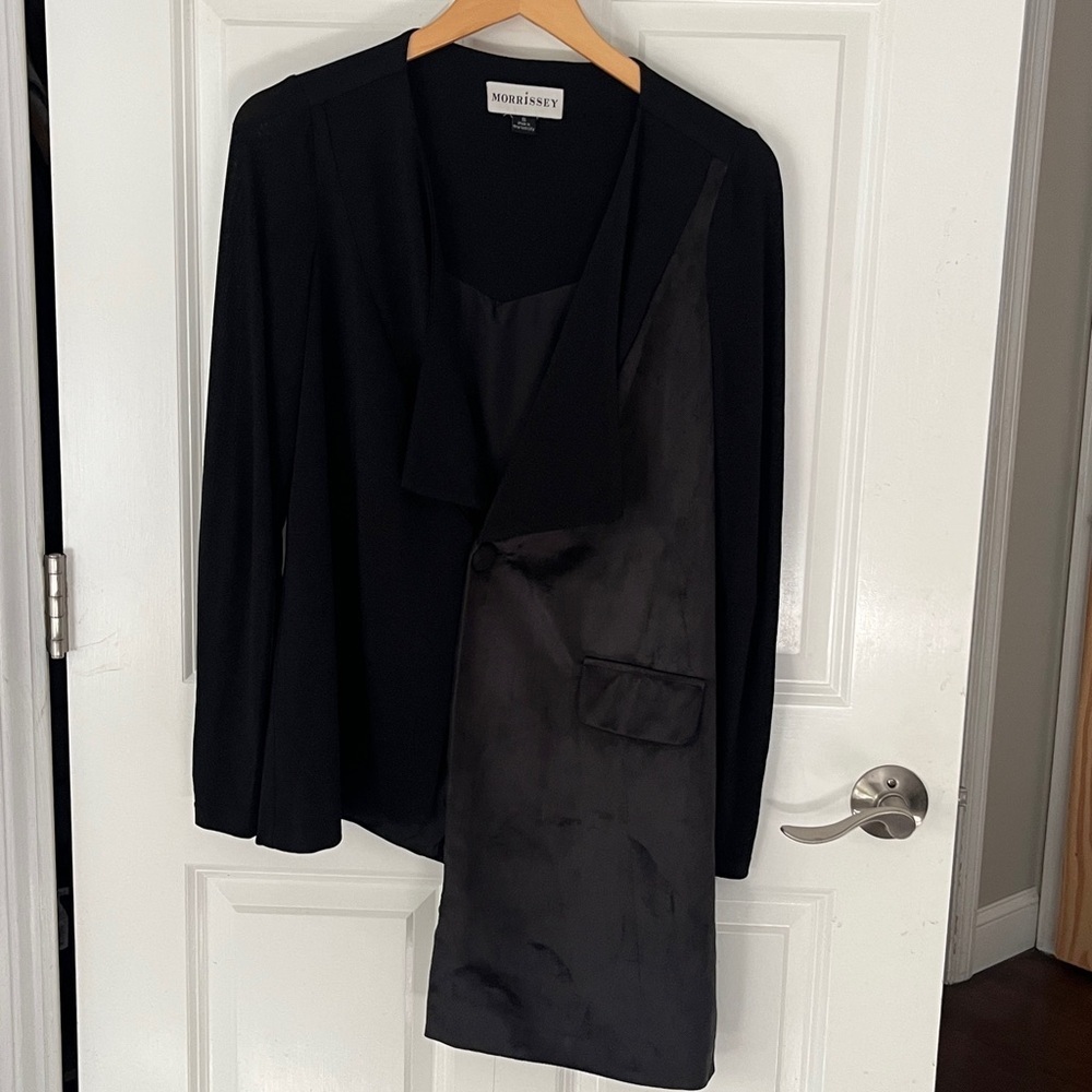Vintage Asymmetric 90’s Morrissey Black Mixef Fabric Jacket Sz Small